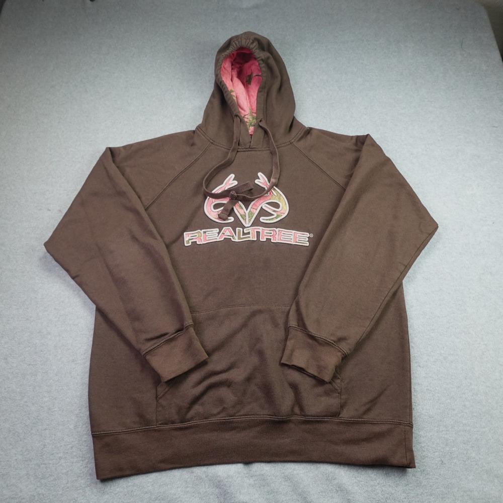 Realtree Hoodie Womens L Brown Pink Camo Logo Outdoors Sweatshirt